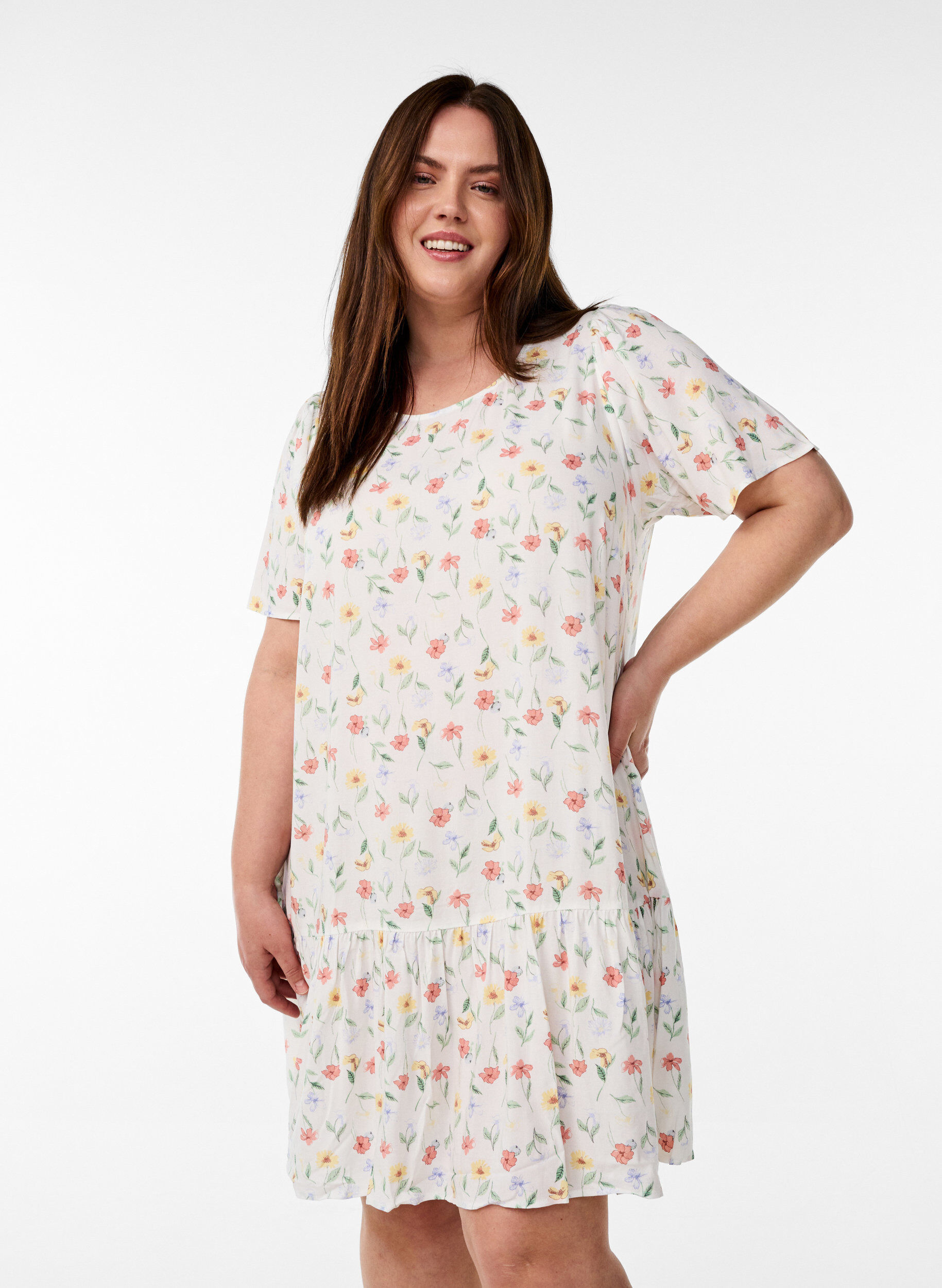ZizziKjole i viskose med snittlinje, Hvit, Model image number 0