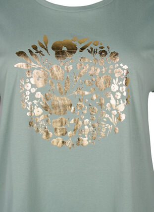 T-skjorte i økologisk bomull med gulltrykk, Ch.Green Gold Flower, Packshot image number 2