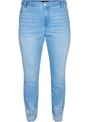 Cropped Emily jeans med broderi, Light blue denim, Packshot image number 0
