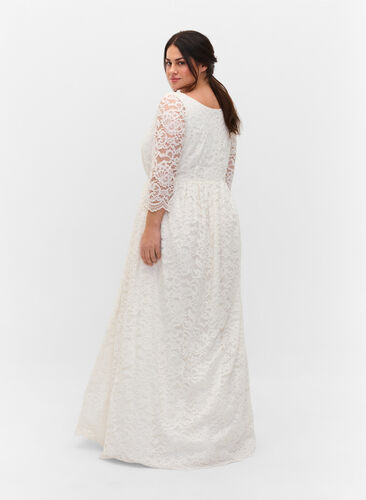 Brudekjole med blonder og 3/4-ermer, Star White, Model image number 1