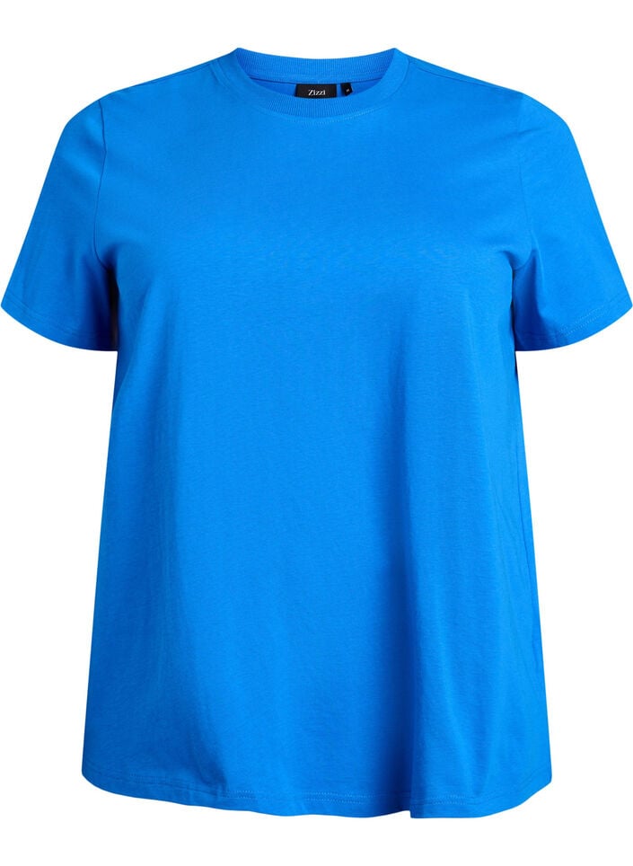 Basic T-skjorte i bomull med rund hals, Bl&aring;, Packshot image number 0