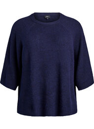 Ribbestrikket genser med 3/4 ermer, Peacoat Black Mel.