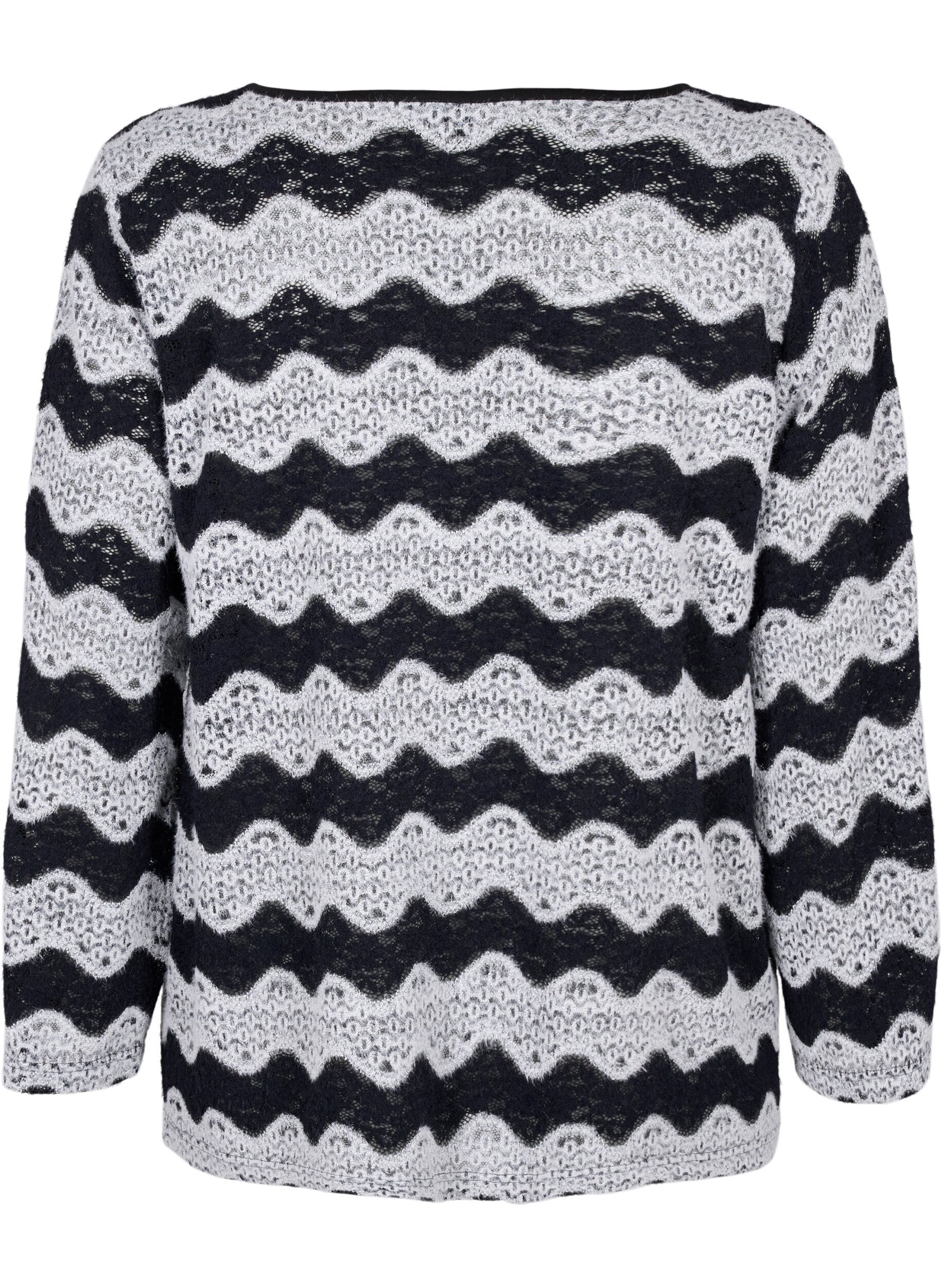 Zizzi Strikket cardigan med b&oslash;lgem&oslash;nster, Black Stripe, Packshot image number 1