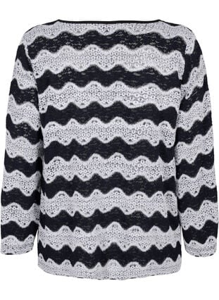 Zizzi Strikket cardigan med bølgemønster, Black Stripe, Packshot image number 1