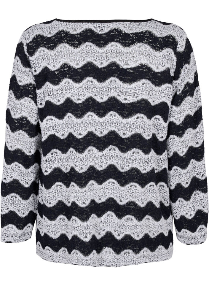 Strikket cardigan med bølgemønster, Black Stripe, Packshot image number 1