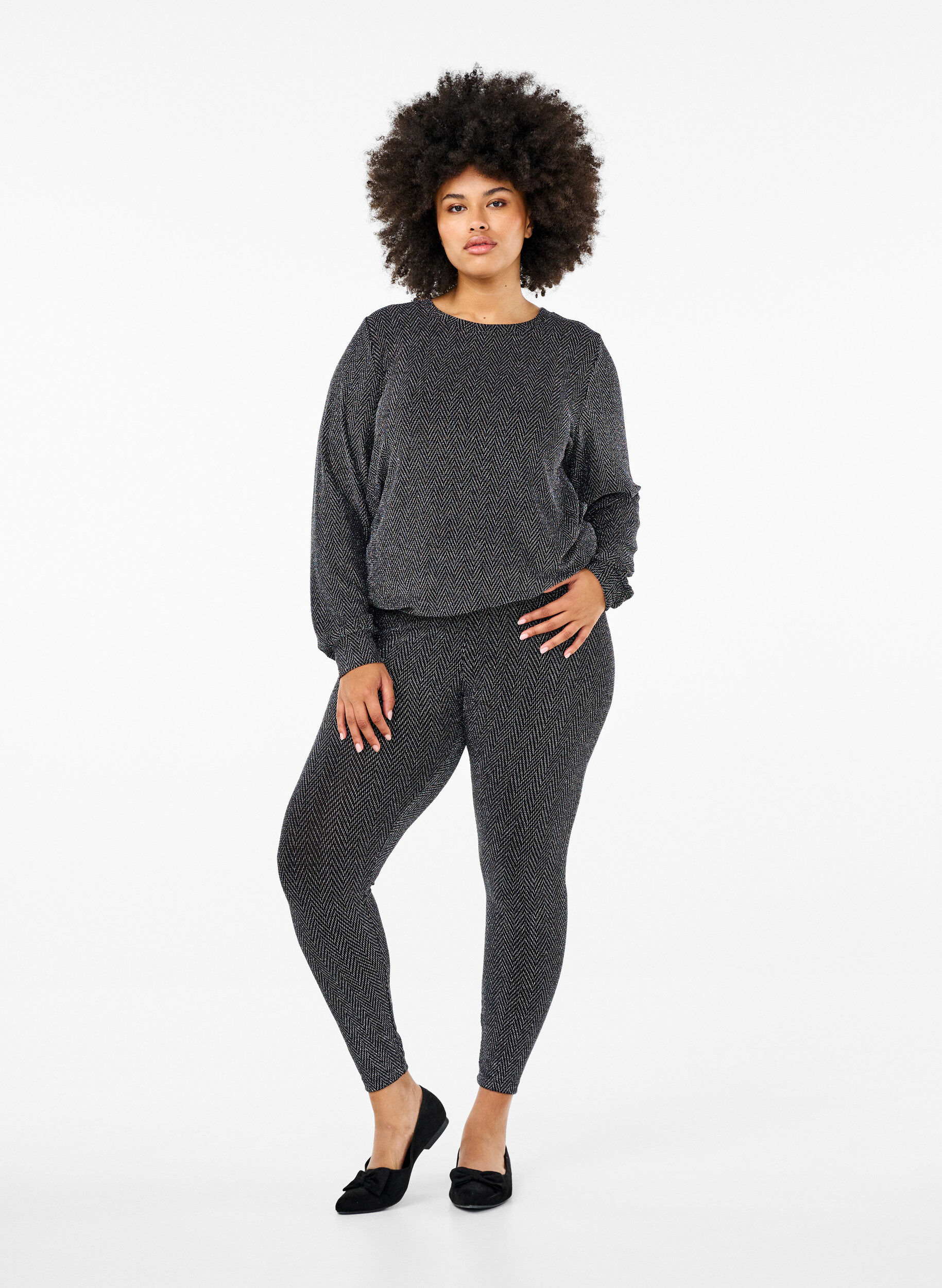 Zizzi Leggings med glitterm&oslash;nster, Silver ZigZagShimmer, Model image number 0