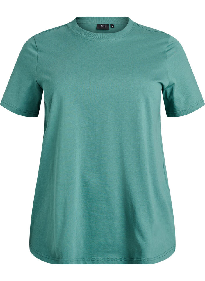 Basic T-skjorte i bomull med rund hals, Gr&oslash;nn, Packshot image number 0