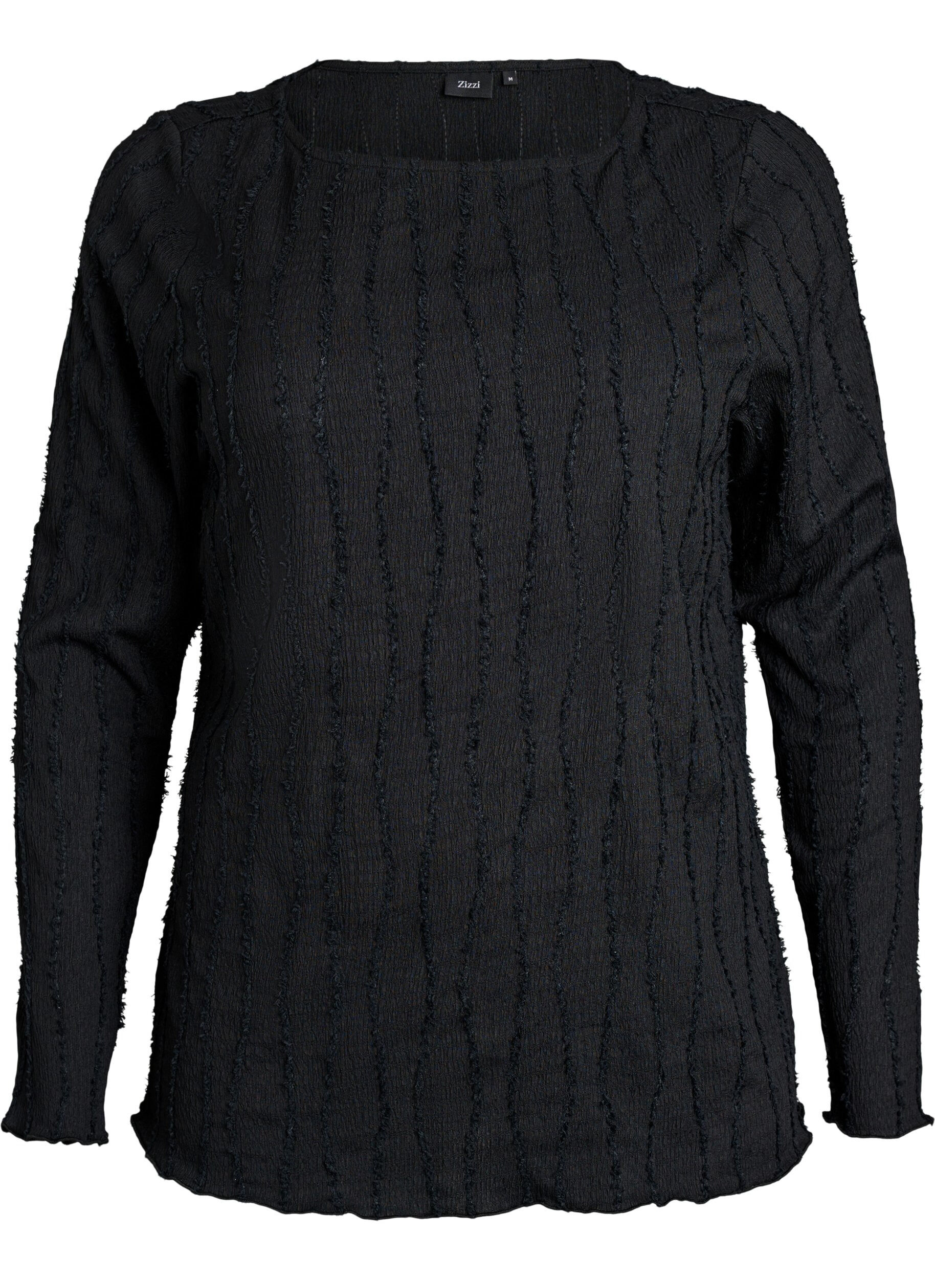 Jerseybluse med en b&oslash;lget tekstur