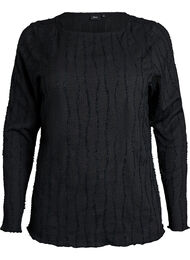 Jerseybluse med en b&oslash;lget tekstur, Svart