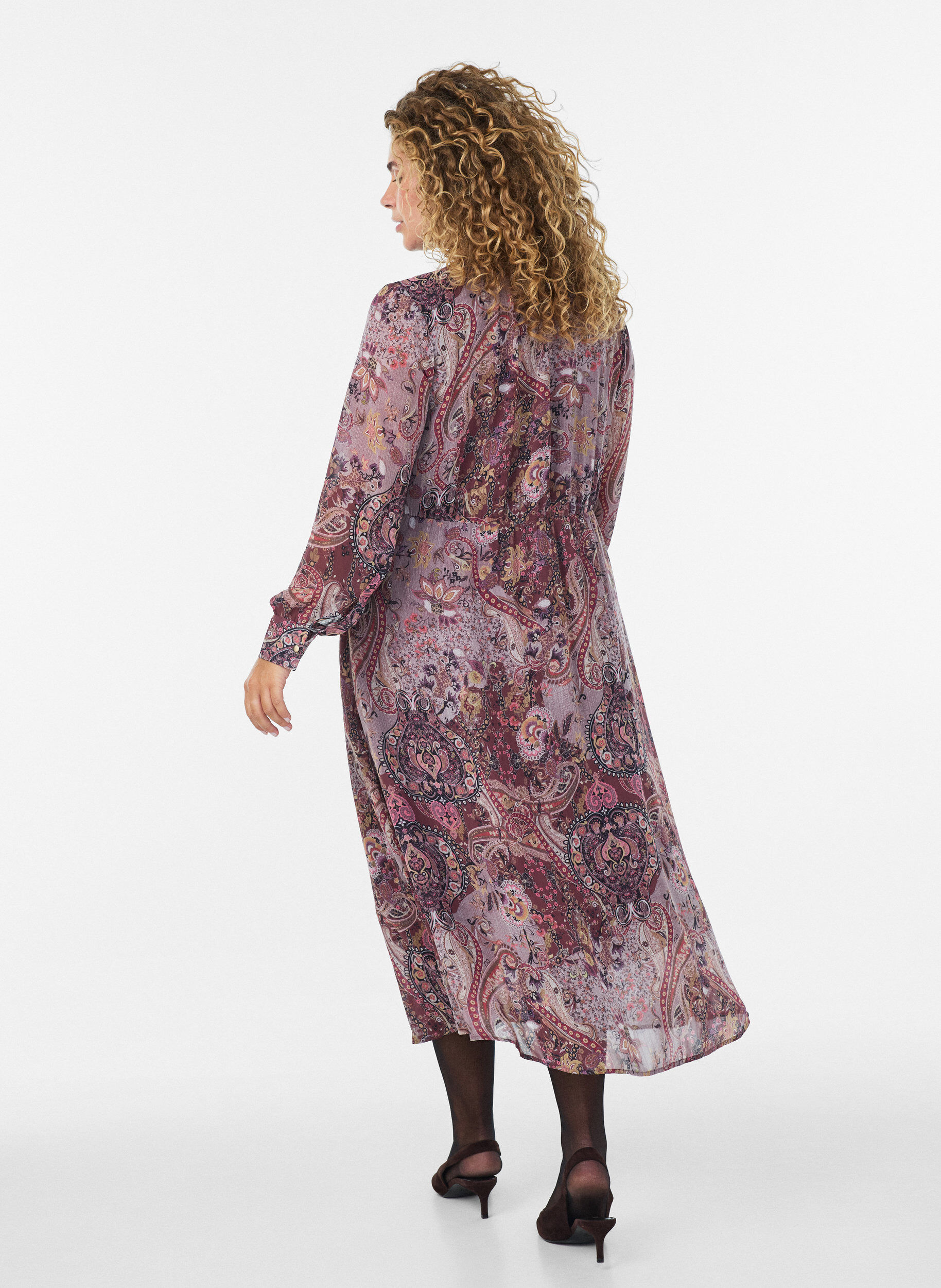 ZizziMidikjole med paisley-trykk og elastisk midje, Lilla, Model image number 1