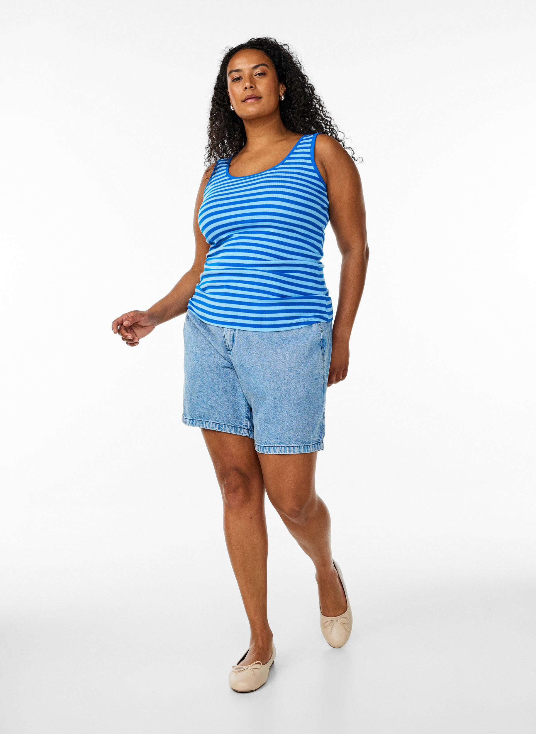 Zizzi Stripete ribbestrikket singlet, O. Air Daphne Stripe, Model image number 2
