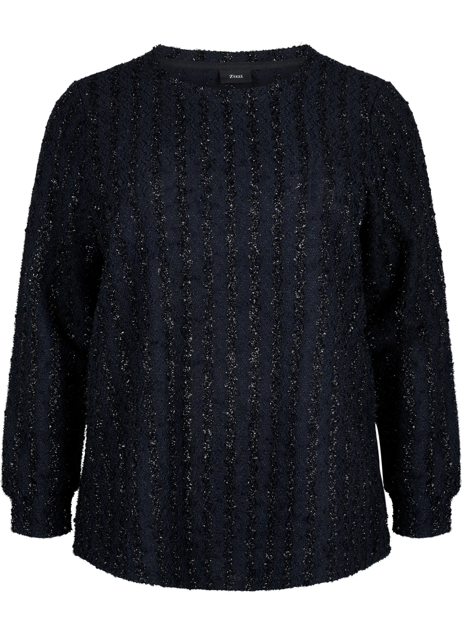 Zizzi Bluse med glimmerstruktur, Svart, Packshot image number 0