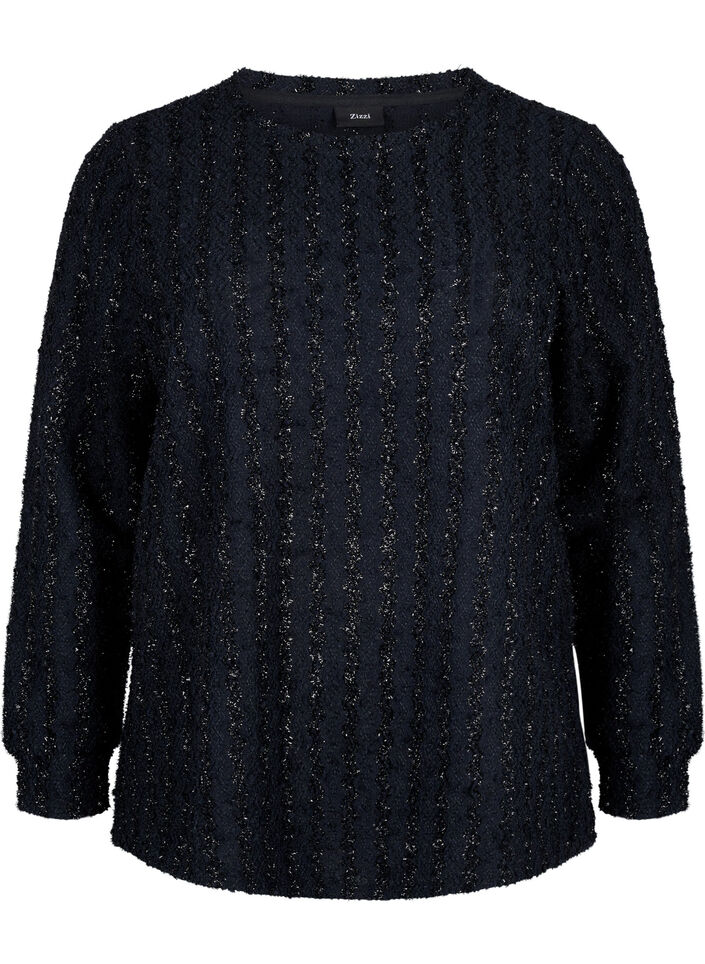 Bluse med glimmerstruktur, Svart, Packshot image number 0