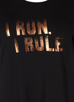 T-skjorte i viskosemiks med trykk til trening, Black I Run, Packshot image number 2