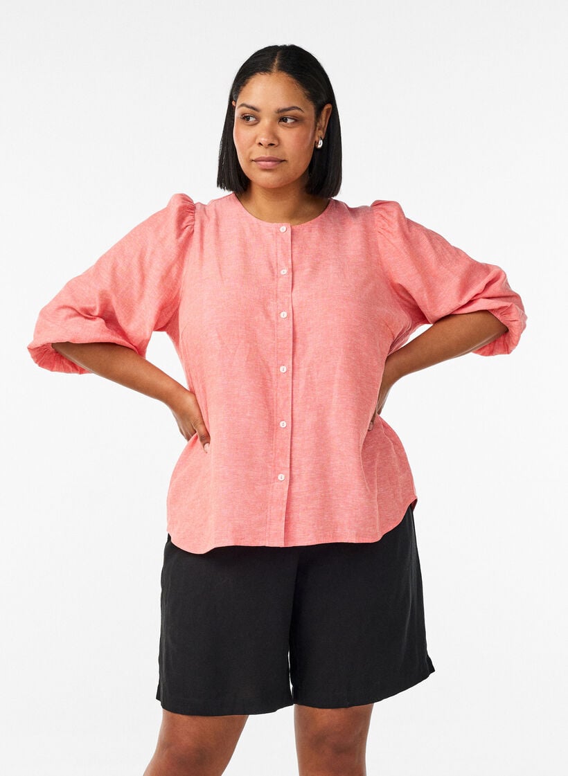 H&oslash;ymidjede shorts i lin og viskose, Svart, Model image number 0