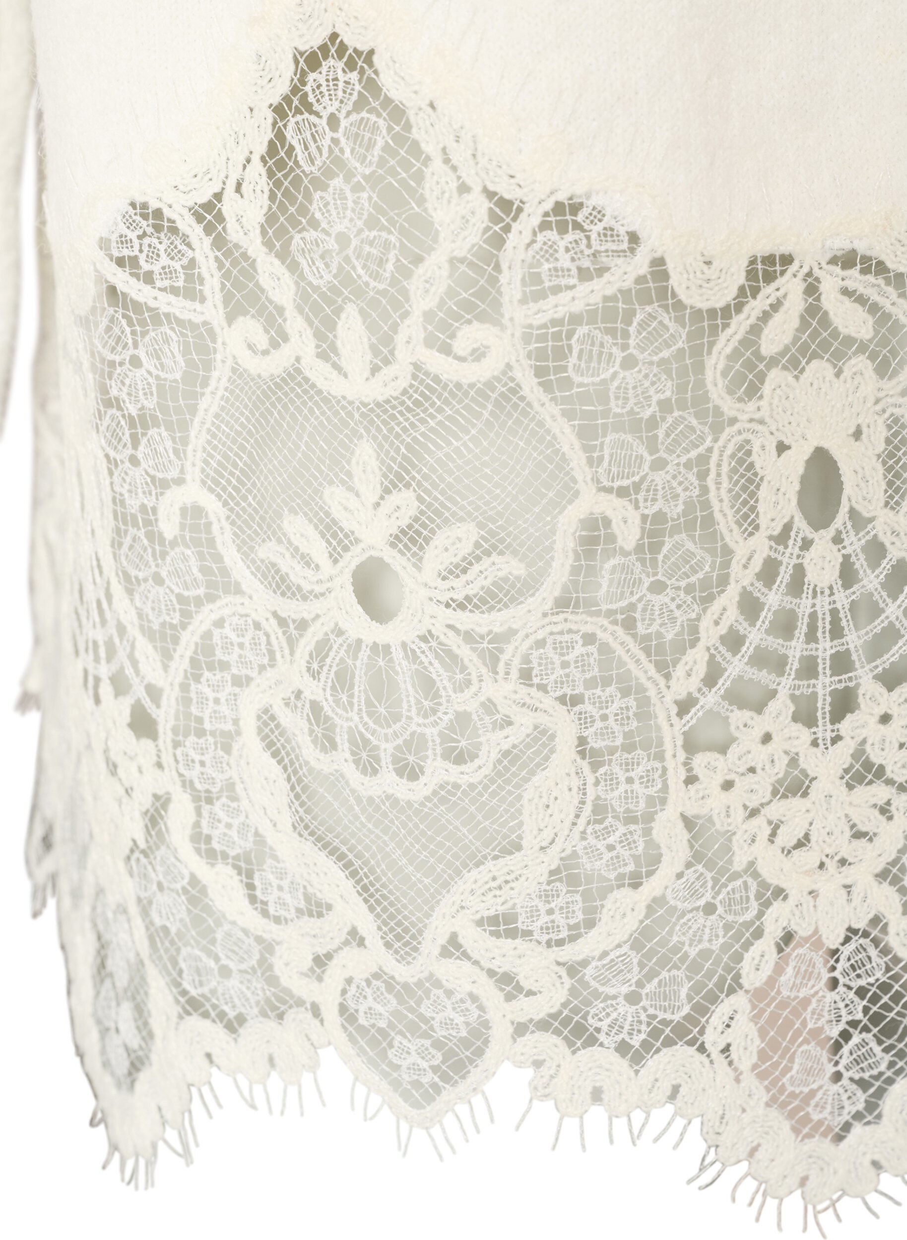 ZizziStrikkebluse med raglanermer og en bred blondedetalj, Beige, Packshot image number 4