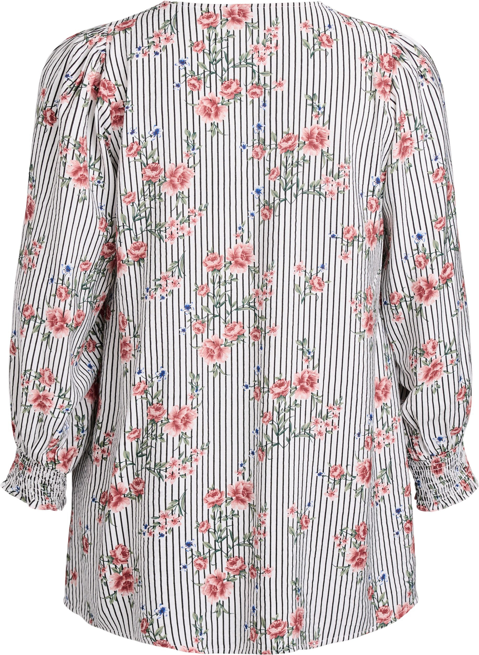 Zizzi Bluse med blomstertrykk og knytedetaljer, Svart, Packshot image number 1