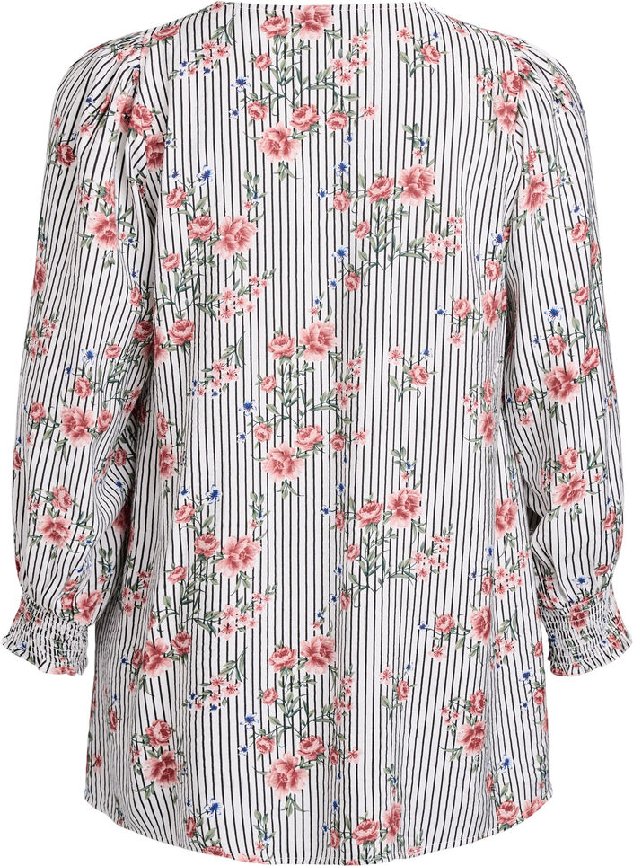 Bluse med blomstertrykk og knytedetaljer, Svart, Packshot image number 1