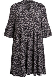 Kort A-linje kjole med leopardmønster, Dark Grey Leo