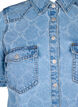 Denimkjole med slitt mønster og korte ermer, Blue Denim, Packshot image number 2