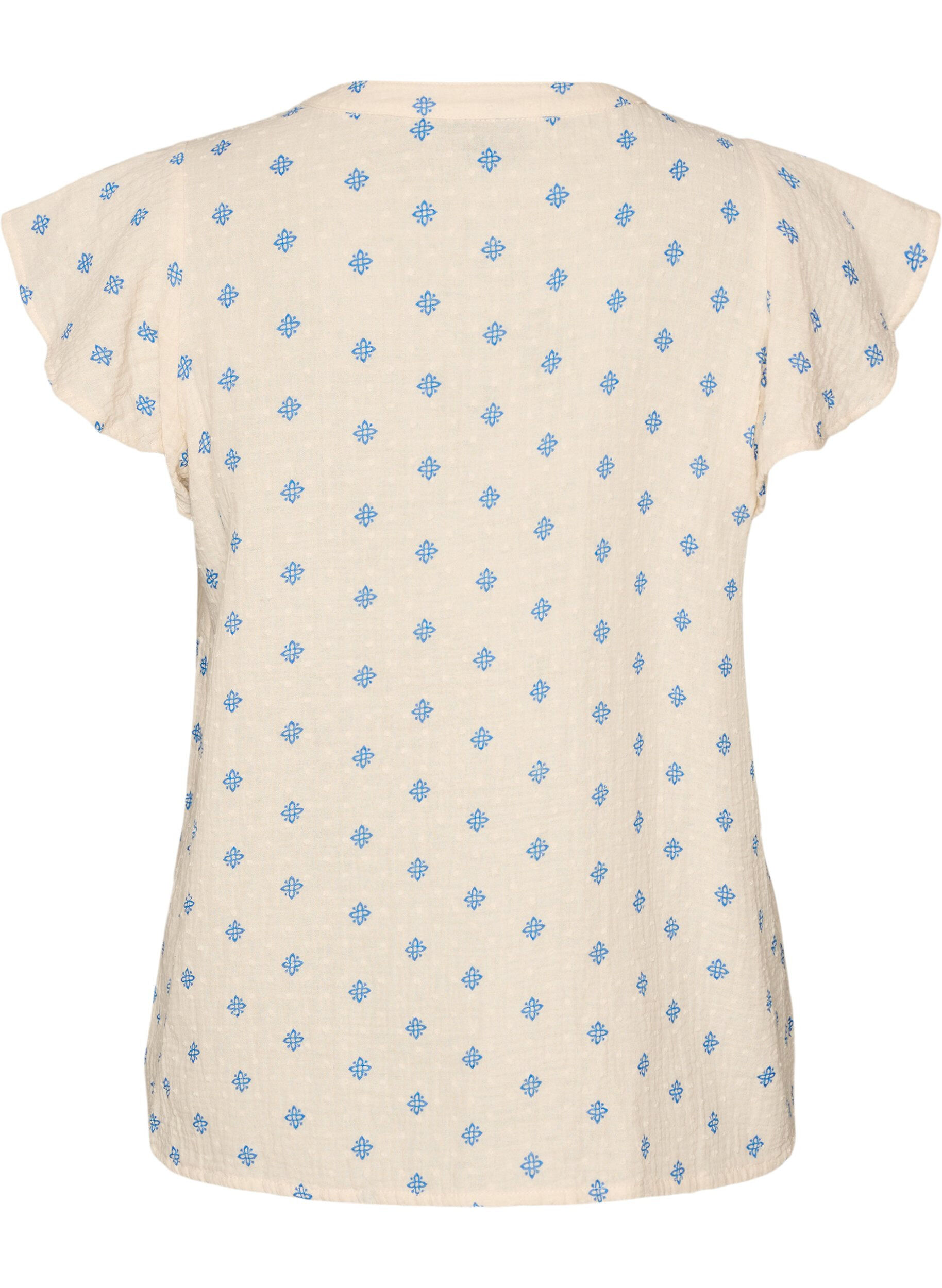 ZizziErmel&oslash;s bluse med heklekant og volangdetaljer, Beige, Packshot image number 1