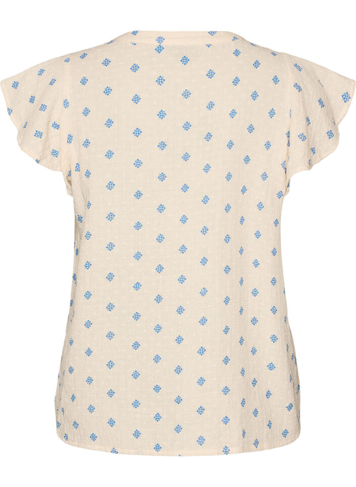 Ermel&oslash;s bluse med heklekant og volangdetaljer, Beige, Packshot image number 1