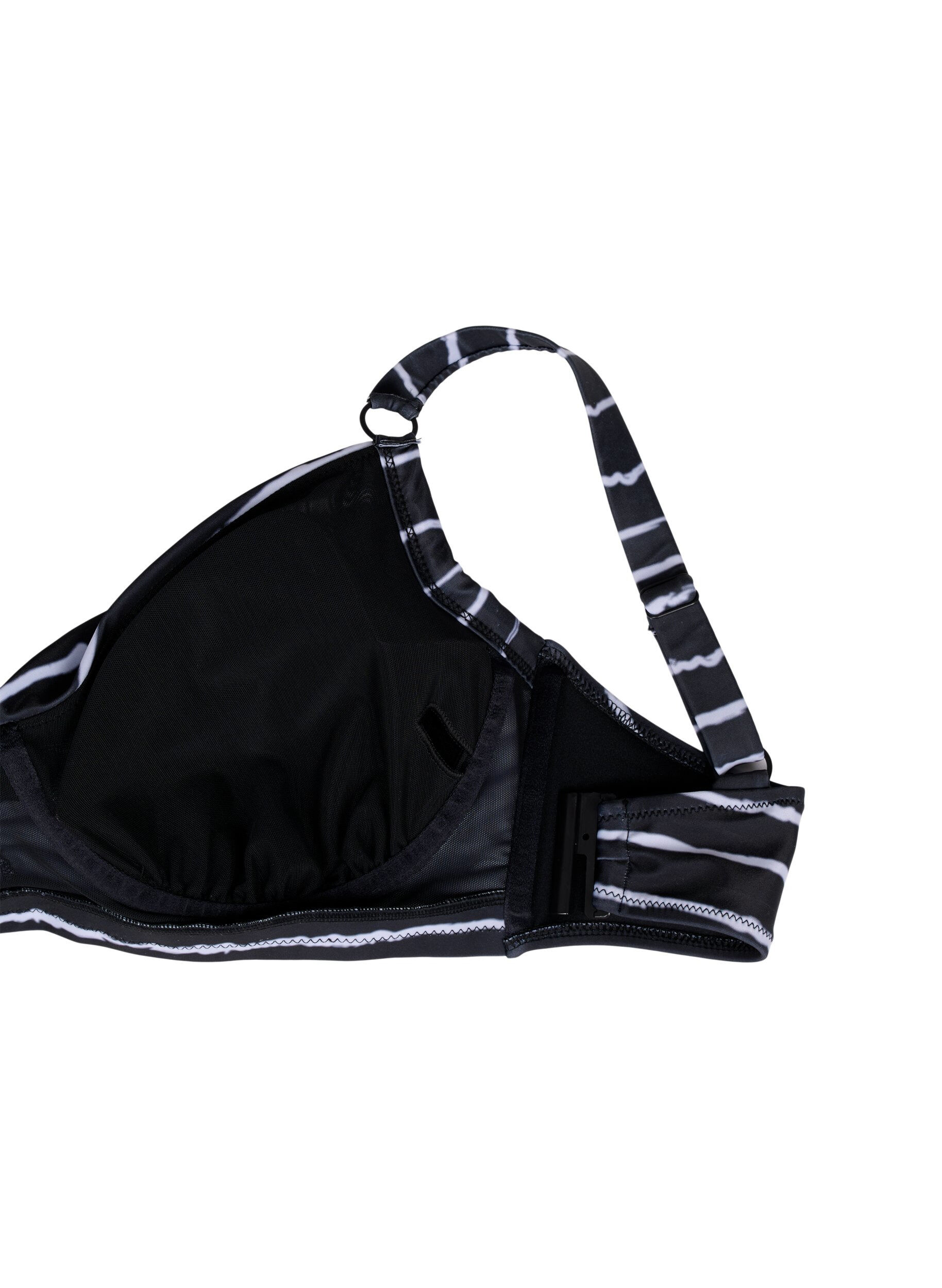 Zizzi Bikini-BH med trykk og b&oslash;yle, Black White Stripe, Packshot image number 3