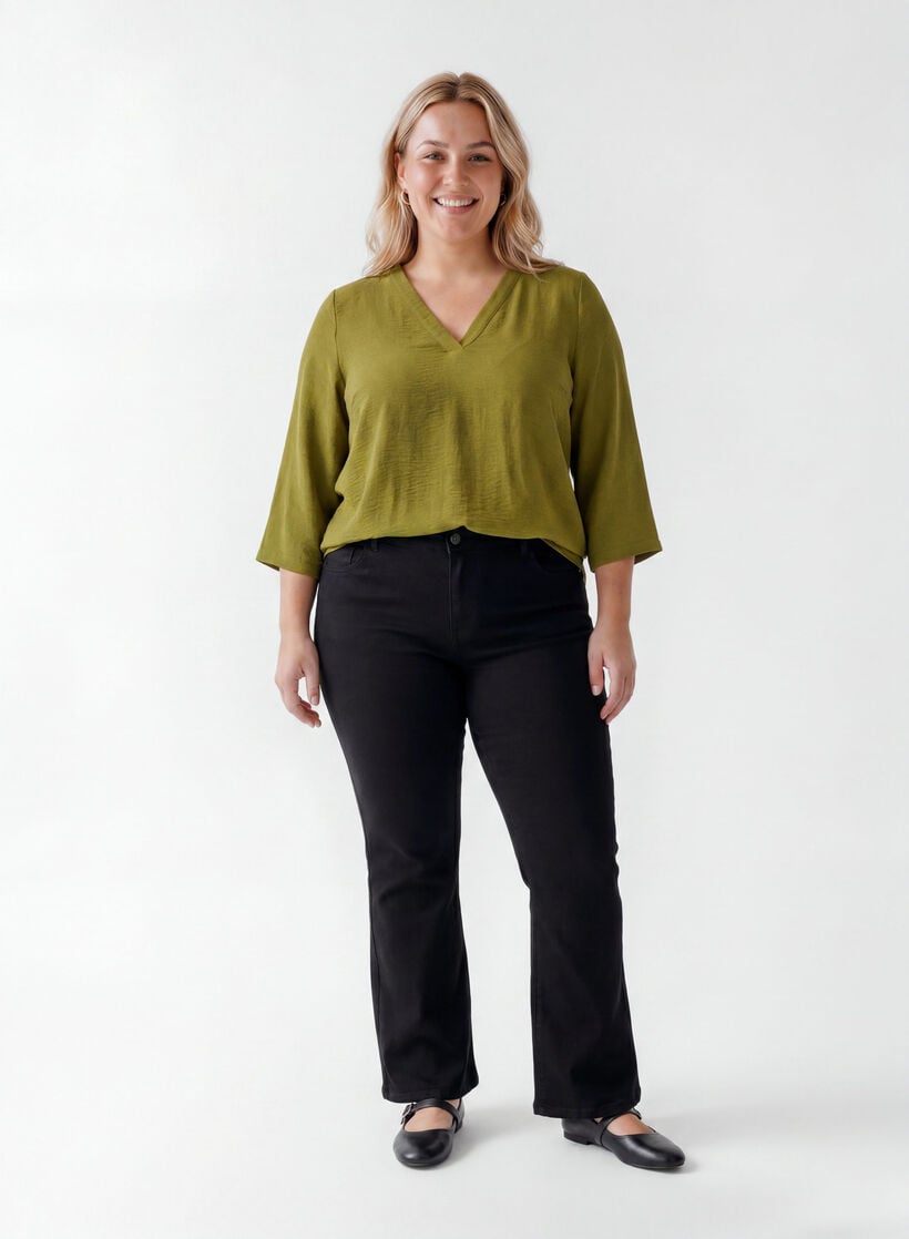 Bluse med 3/4 ermer, Gr&oslash;nn, Model image number 1