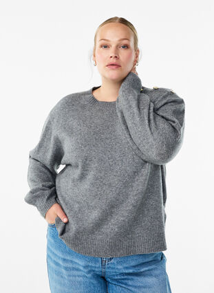 Zizzi Strikket bluse med knappdetalj, Grå, Model image number 0
