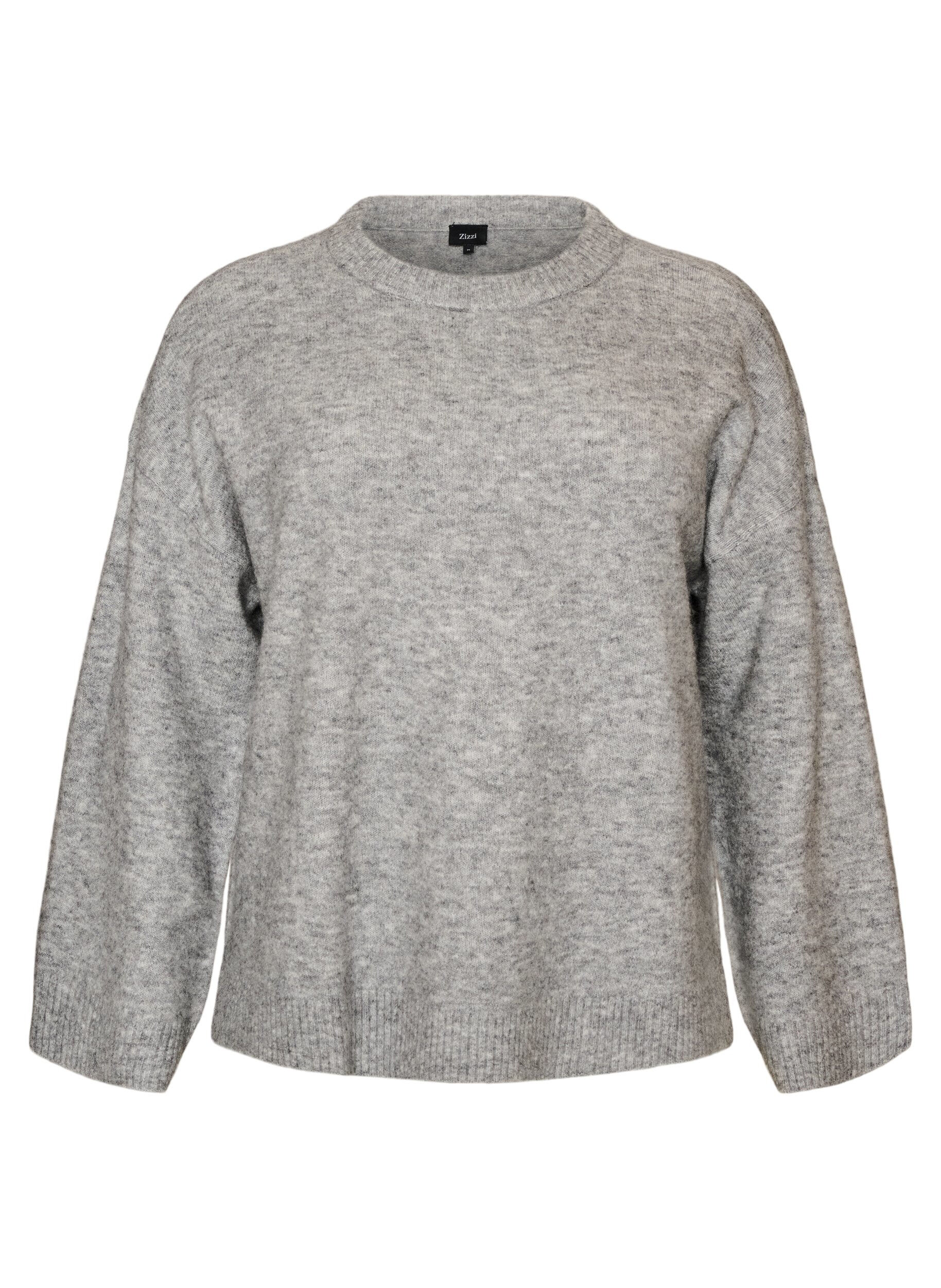 ZizziL&oslash;s strikkebluse med alpakka og ull, Gr&aring;, Packshot image number 0