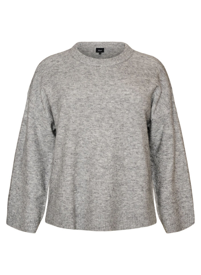 L&oslash;s strikkebluse med alpakka og ull, Gr&aring;, Packshot image number 0