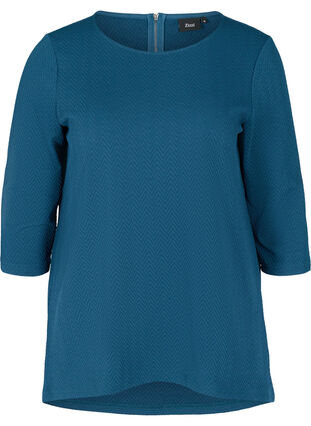 Bluse med struktur og 3/4-ermer, Majolica Blue, Packshot image number 0