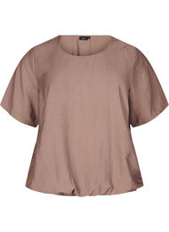 Kortermet bluse med elastisk fold, Brown Lentil