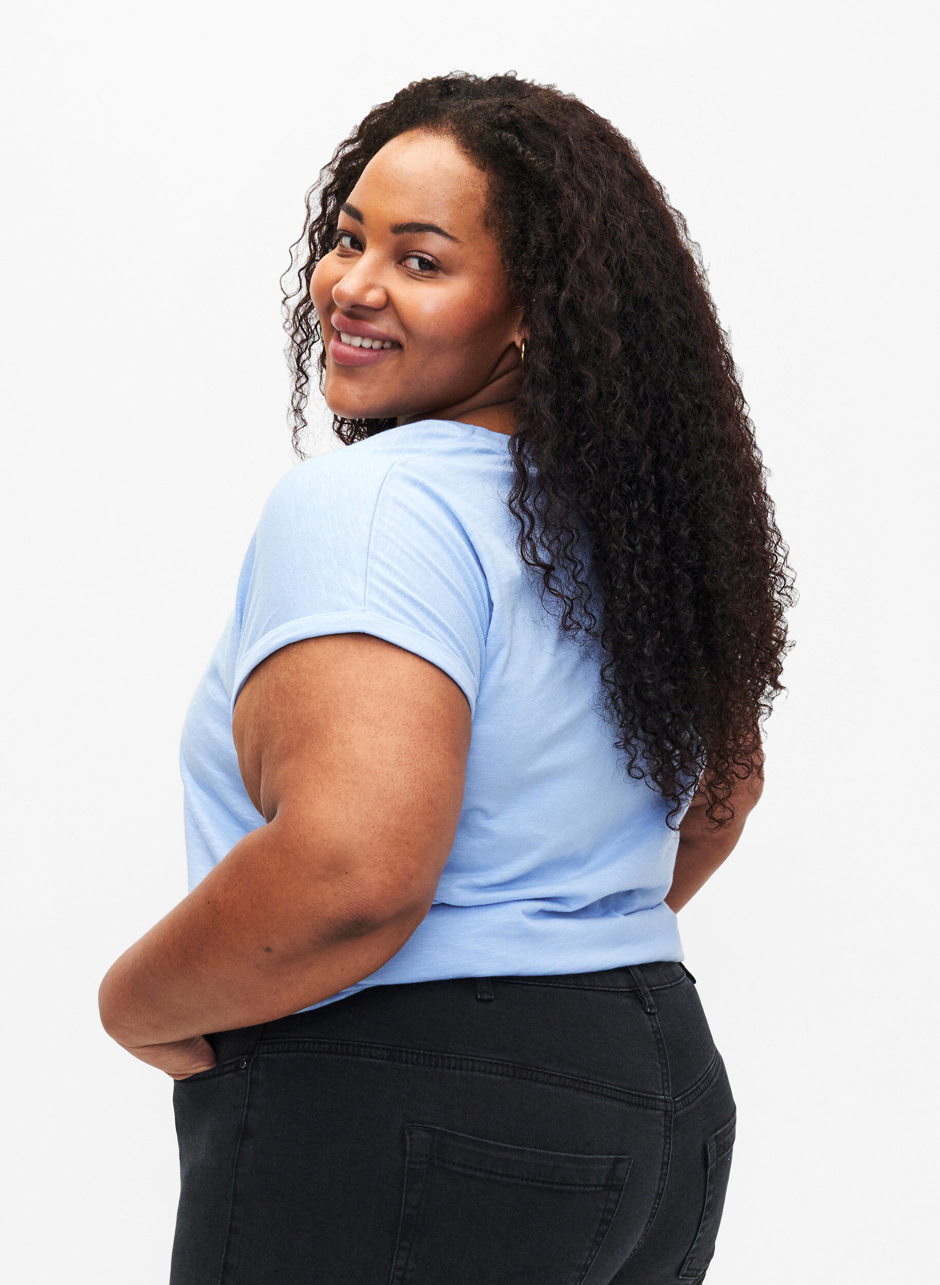 Zizzi T-skjorte med trykk i &oslash;kologisk bomull, Serenityw.Navy Print, Model image number 1