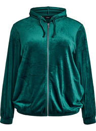 Velourcardigan med glidelås og hette, Deep Teal