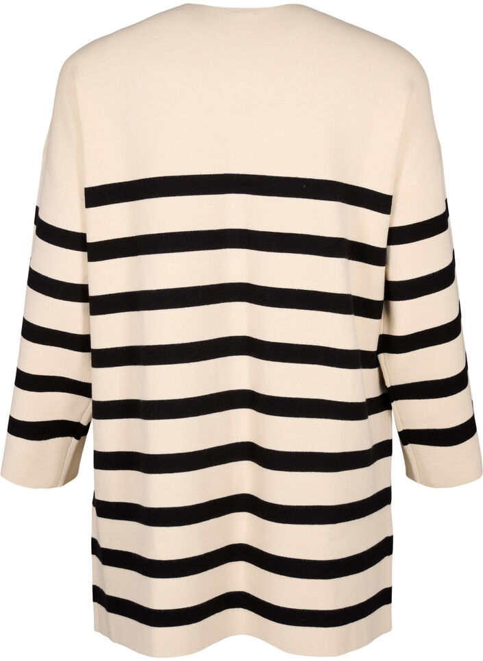 Langstrikket stripet cardigan, Birch w/Black, Packshot image number 1