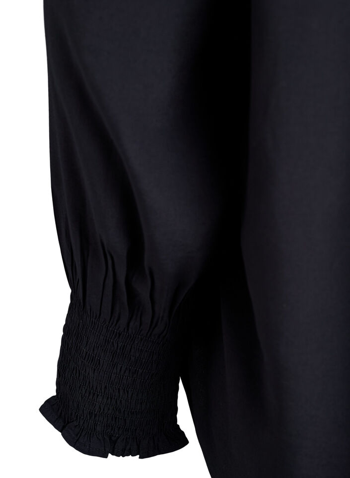 Bluse med rysjekrage og rynking, Svart, Packshot image number 3
