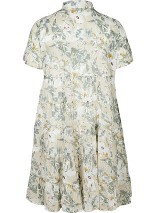 Blomstrete kjole med korte ermer, Beige Flower AOP, Packshot image number 1