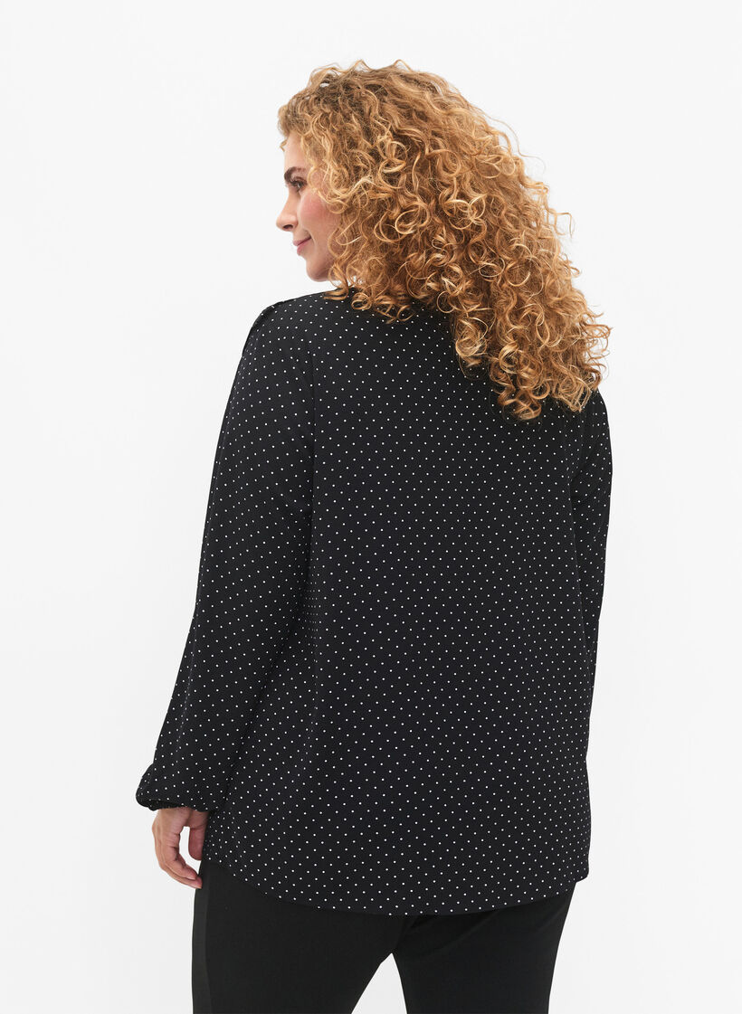 Bluse med lange ermer og volanger, Black Dot, Model image number 1