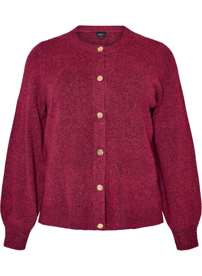 Cardigan i myk strikk med gullfargede knapper, Rosa, Packshot image number 0