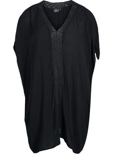 Strandkjole i viskose med blondedetaljer, Black, Packshot image number 0