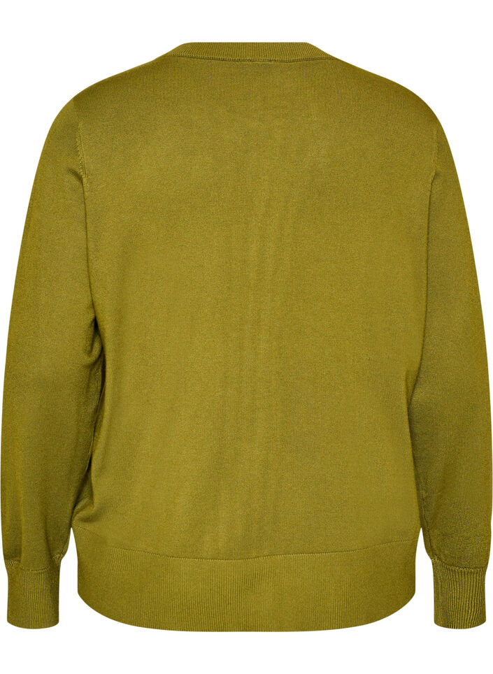 Strikkecardigan med rund hals og knapper, Gr&oslash;nn, Packshot image number 1