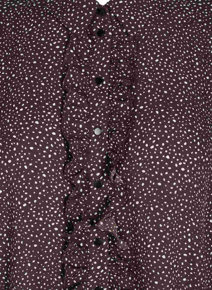 Prikkete skjorte med volanger, Brown w. White, Packshot image number 2