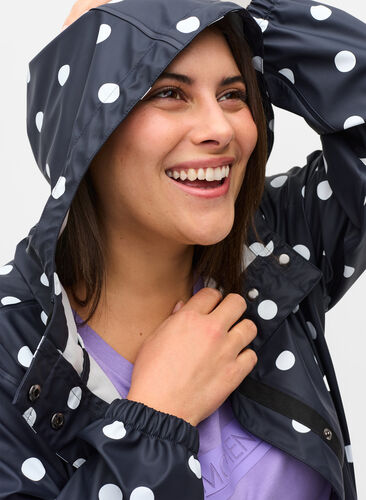 Mønstrete regnjakke med hette, Navy Blazer W/Dots, Model image number 2