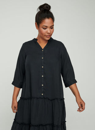 Kjole i lyocell med knapper, Black, Model image number 2