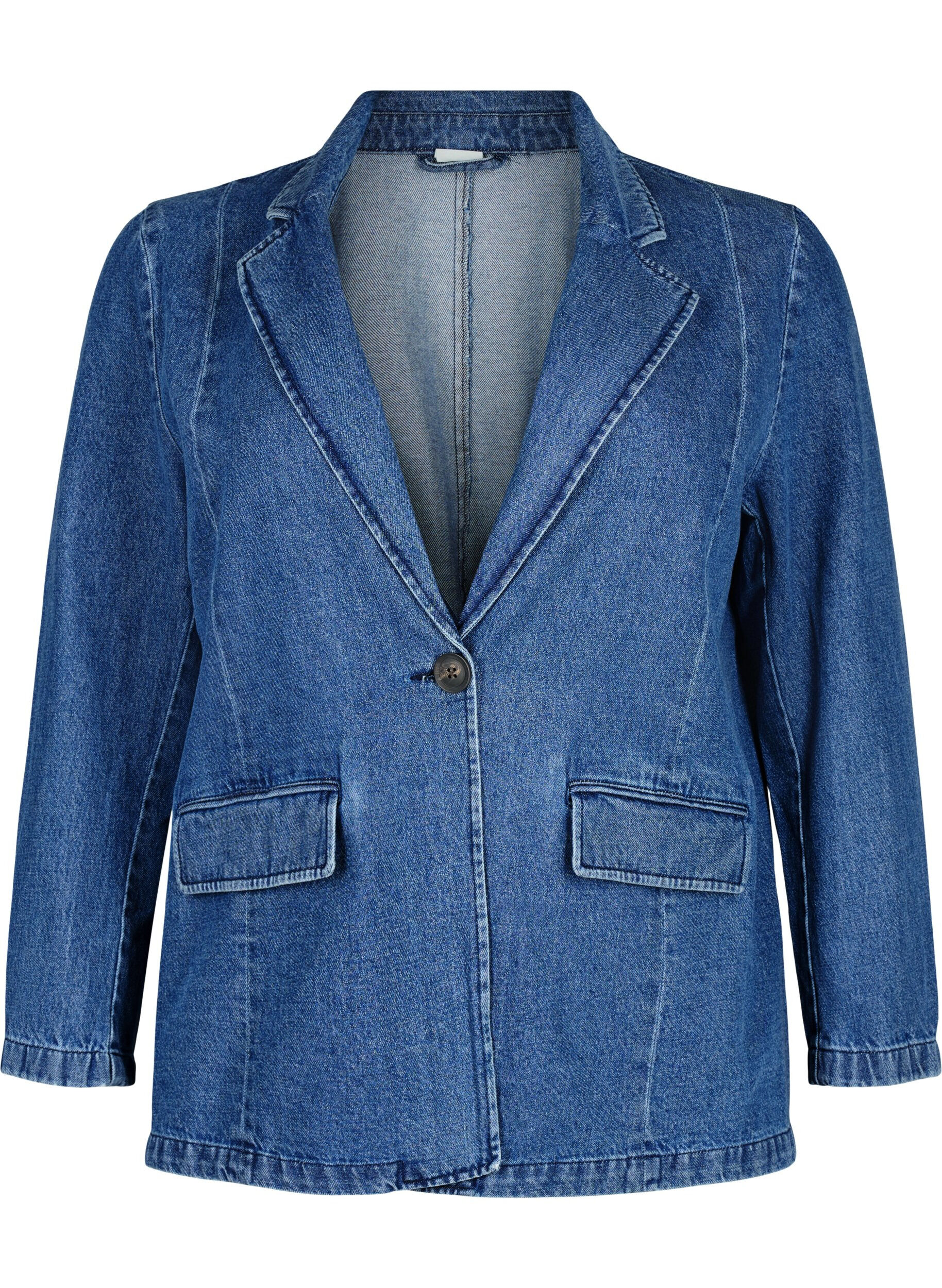 Zizzi Denimblazer med lommer, Blue Denim, Packshot image number 0
