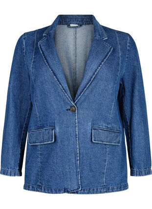 Zizzi Denimblazer med lommer, Blue Denim, Packshot image number 0