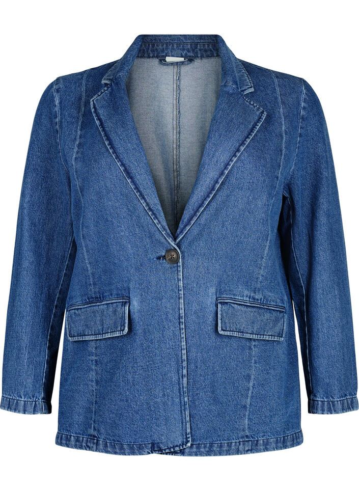 Denimblazer med lommer, Blue Denim, Packshot image number 0