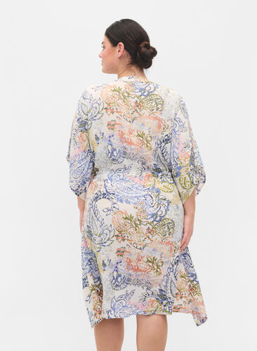 Mønstrete kjole i viskose med knyting, White Paisley AOP, Model image number 1