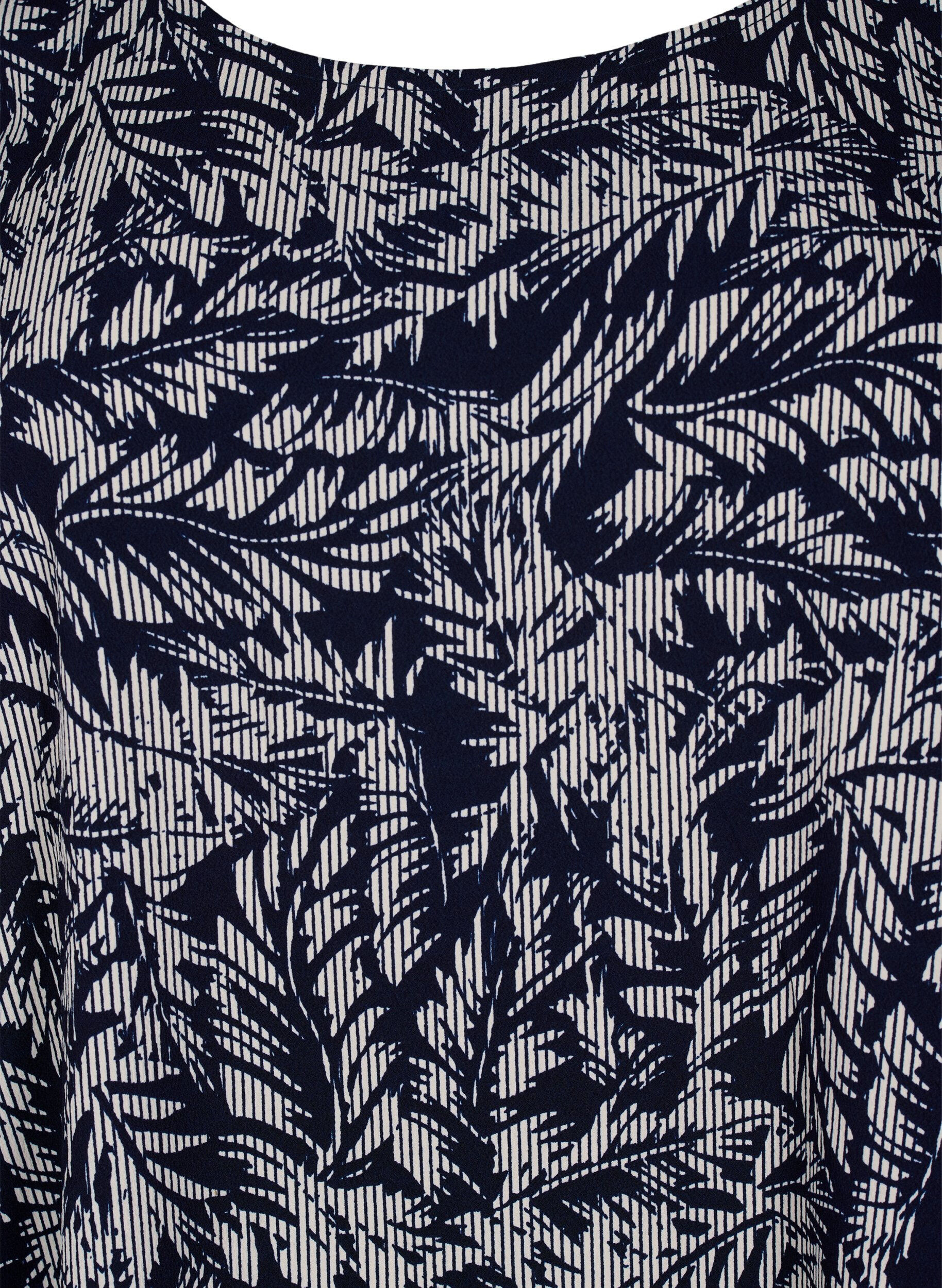 Zizzi FLASH - Bluse med korte ermer og trykk, Off White Blue Leaf, Packshot image number 2